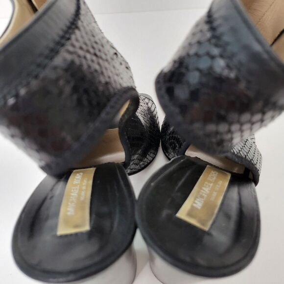 MICHAEL KORS Womens 8.5 / 39 Bootie Sandals Snakeskin Black Leather Gold Zipper - Picture 5 of 9